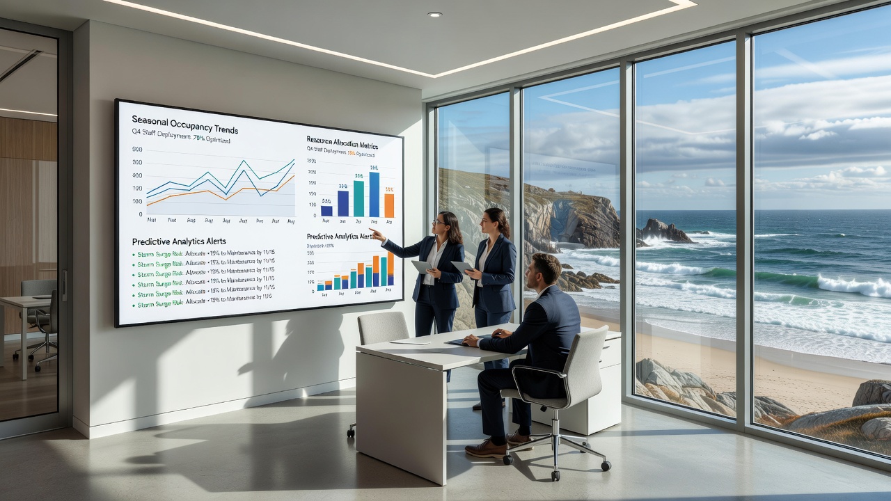 Data visualization dashboard showing seasonal resource allocation metrics for coastal operations